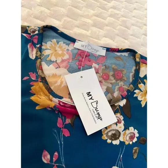 My Bump - Maternity Teal & Floral 3/4 Sleeve Pleated Top (Small)*BRAND NEW/NWT* - Picture 5 of 7